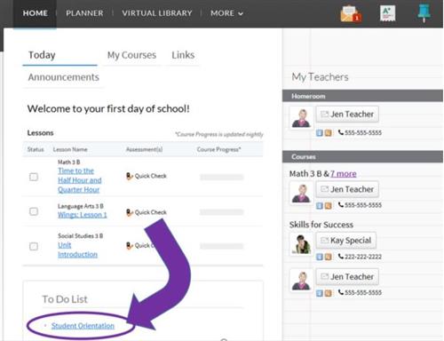 The Student Orientation link can be found at the bottom of the student homepage in the "To Do" list.